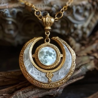 Pendant in the shape of the moon, decorated with moonstone AI generated