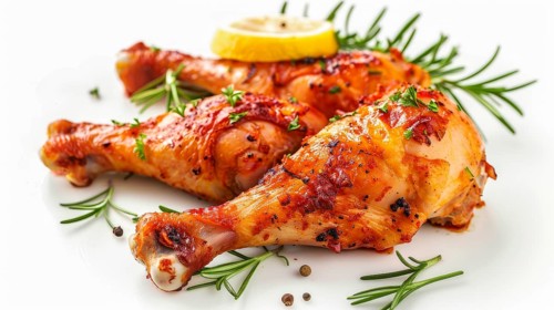 Roasted chicken drumsticks with lemon and rosemary, AI generated