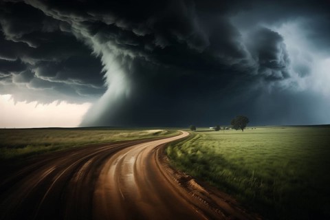 Disaster catastrophe storm concept, tornado in a field in the USA with road in field under stormy