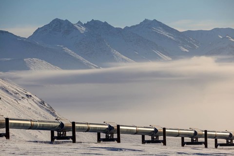 Oil production in the Arctic, Trans Alaska Pipeline, winter, Brooks Range, Alaska, USA, North