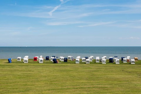 Beach chairs, Hooksiel, Wangerland, East Frisia, Lower Saxony, Germany, Europe