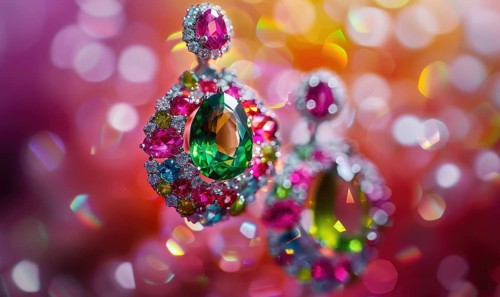 A pair of earrings adorned with vibrant tourmaline gemstones AI generated