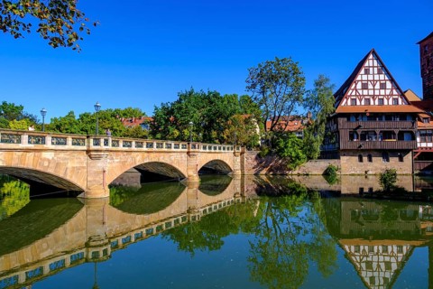 Water tower and wine barn, Maxbruecke an der Pegnitz, Nuremberg, Middle Franconia, Franconia,