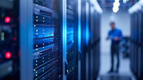 Cloud services concept and server farm supporting SAS cloud applications for enterprise clients, AI