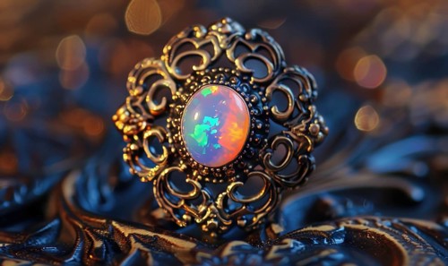 A brooch adorned with an iridescent opal gemstone AI generated