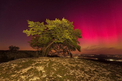 Aurora Borealis in Germany. Very strong aurora borealis over the Stuttgart metropolitan region.