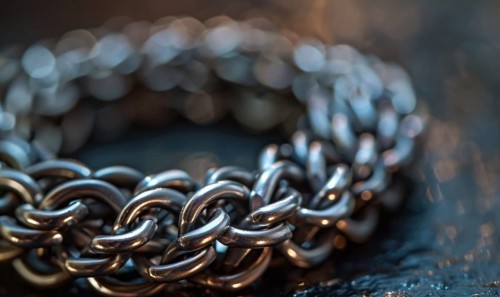 A chainmail bracelet crafted from interlocking metal rings AI generated