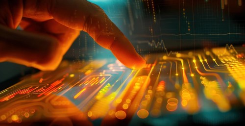 A finger pressing a virtual cloud icon on a digital touchscreen interface AI generated