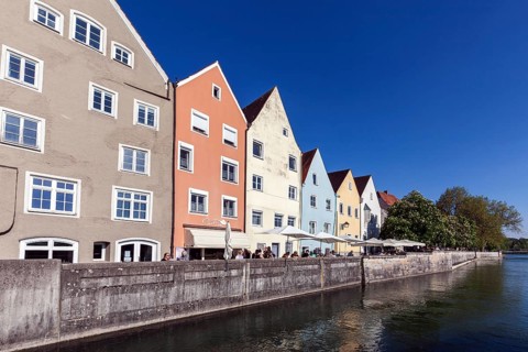 Houses on the Lechpromenade, Peter-Doerfler-Weg, Landsberg am Lech, Upper Bavaria, Bavaria,