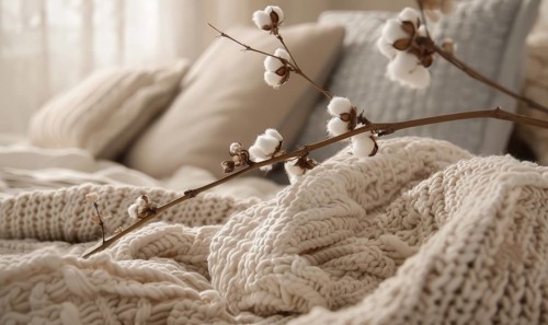Cotton branch and soft cotton fabric in a soothing neutral tone AI generated