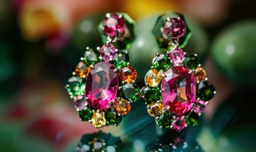 A pair of earrings adorned with vibrant tourmaline gemstones AI generated