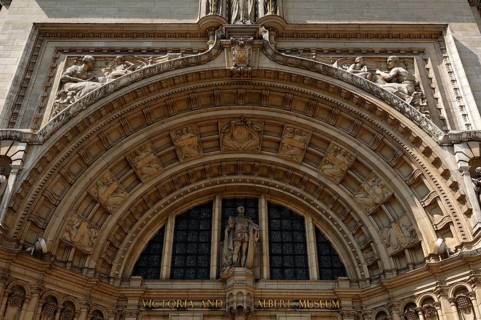 Decorative entrance portal of the Victoria & Albert Museum, 1-5 Exhibition Rd, London, England,