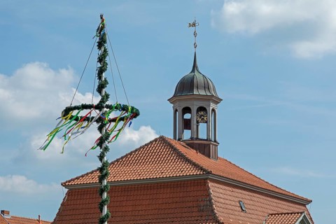 Maypole, Town Hall, Boizenburg, Mecklenburg-Vorpommern, Germany, Europe