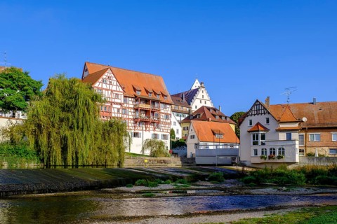 Danube in Riedlingen, Swabian Alb, Upper Danube, Upper Swabia, Swabia, Baden-Wuerttemberg, Germany,