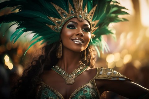 Captivating image capturing the essence of the Rio Carnival, showcasing a dancer adorned in an