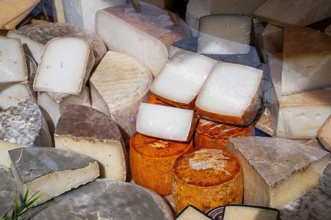 Various cheeses, market, Montparnasse, Paris, France, Europe