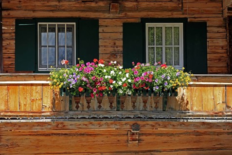 Farm, flower box, balcony window, Pertisau, Tyrol, Austria, Europe