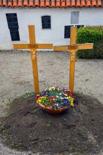 Simple grave with two crosses near the cemetery church of St Stephan, Irsee, Swabia, Bavaria,