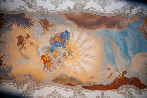 Ceiling painting, interior view of the Catholic parish church, Minster of Our Lady, Lindau Island,