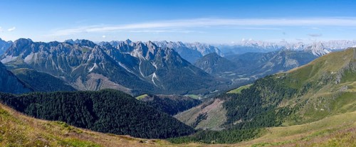 Mountain panorama, view from the Carnic main ridge, view of the mountain peaks of Cresta Righile