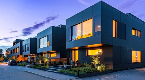 Modern private villa architecture of a house. Luxury property for sale in an upscale community, AI