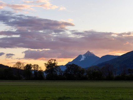 Evening clouds over mountain peak, Kammspitze, near Irdning, Ennstal, Styria, Austria, Europe