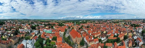 Aerial view of the historic old town of Schwabach with a view of the town church of St John and St