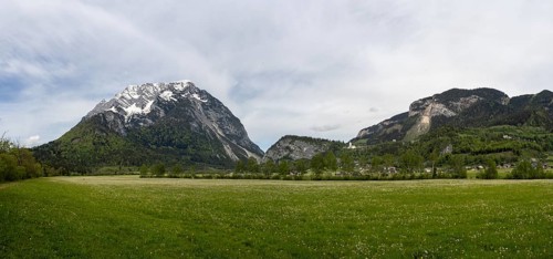 Meadow area, behind the Grimming, panoramic view, near Irdning, Styria, Austria, Europe