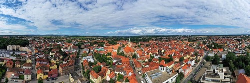 Aerial view of the historic old town of Schwabach with a view of the town church of St John and St