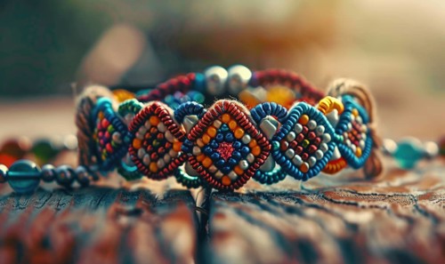 A beaded friendship bracelet with intricate knotting patterns AI generated