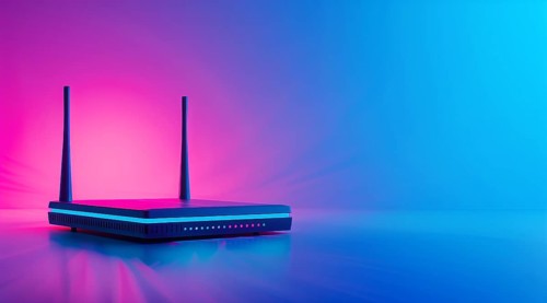 Advanced fast broadband wireless router. Concept of new technology and fast network connectivity,