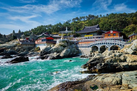 Haedong Yonggungsa Temple on sea shore. Busan, South Korea, Asia