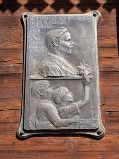 Memorial plaque for Peter Rosegger, founder of the forest school, Alpl near Krieglach, Waldheimat,