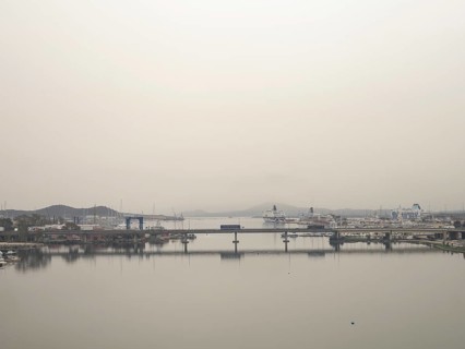 Sahara dust, Olbia harbour, Olbia, Sardinia, Italy, Europe
