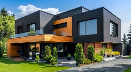 Modern private villa architecture of a house. Luxury property for sale in an upscale community, AI