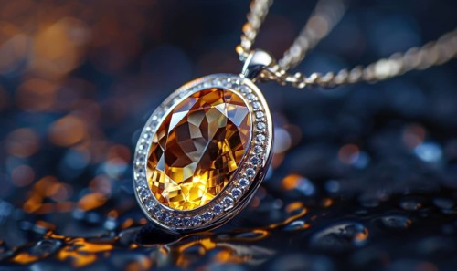 A pendant necklace showcasing a shimmering topaz gemstone AI generated