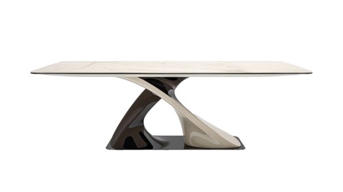 An abstractly designed modern table with a two-tone base, AI generated