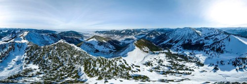Winter, Alpine panorama with Aiplspitz, Schliersee and Mangfall mountains, Bavarian Prealps,
