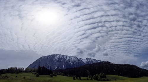 Cloudy mood over the Grimming, panoramic shot, near Bad Mitterndorf, Styria, Austria, Europe