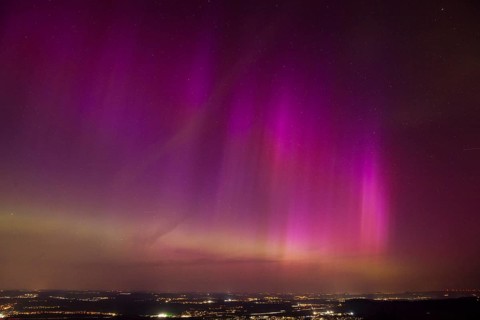 Aurora Borealis in Germany. Very strong aurora borealis over the Stuttgart metropolitan region.