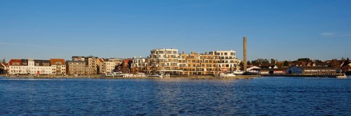Panorama at the city harbour of the Mueritzsee, Waren, Mueritz, Mecklenburg Lake District,