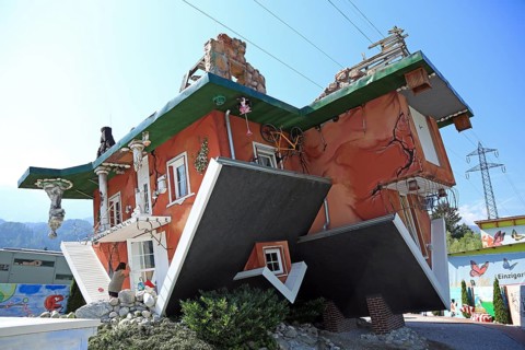 House upside down, Terfens, Tyrol, Austria, Tirolland, Europe