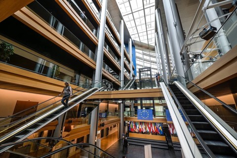 Staircase, interior view, European Parliament, 1 All. du Printemps, Strasbourg, Departement