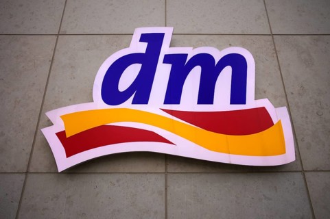Logo drugstore dm, Stuttgart, Baden-Wuerttemberg, Germany, Europe