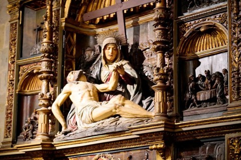 The Iglesia de San Anton church on the Nervion river in Bilbao, detail of a medieval altar with a