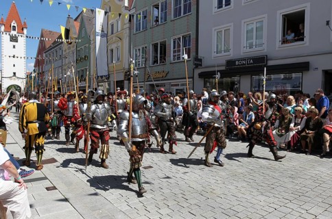 Tradition. Frundsberg Festival in Mindelheim in the Unterallgaeu. Parade through the town, Allgaeu,