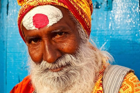 Portrait of a hindu ascetic, sadhu in Varanasi, India, Asia