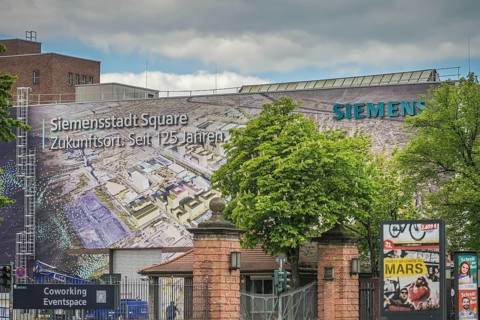 Siemens AG, Poster at the construction site of Siemens-Square, Rohrdamm, Siemensstadt, Spandau,