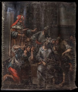 Lenten cloth in Rottweiler Muenster, Rottweil, Baden-Wuerttemberg, Germany, Europe