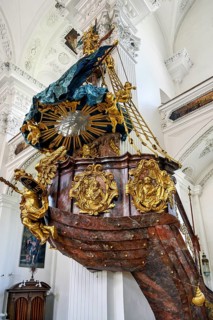 The pulpit, former monastery church of St. Peter and Paul, Irsee monastery or abbey, former